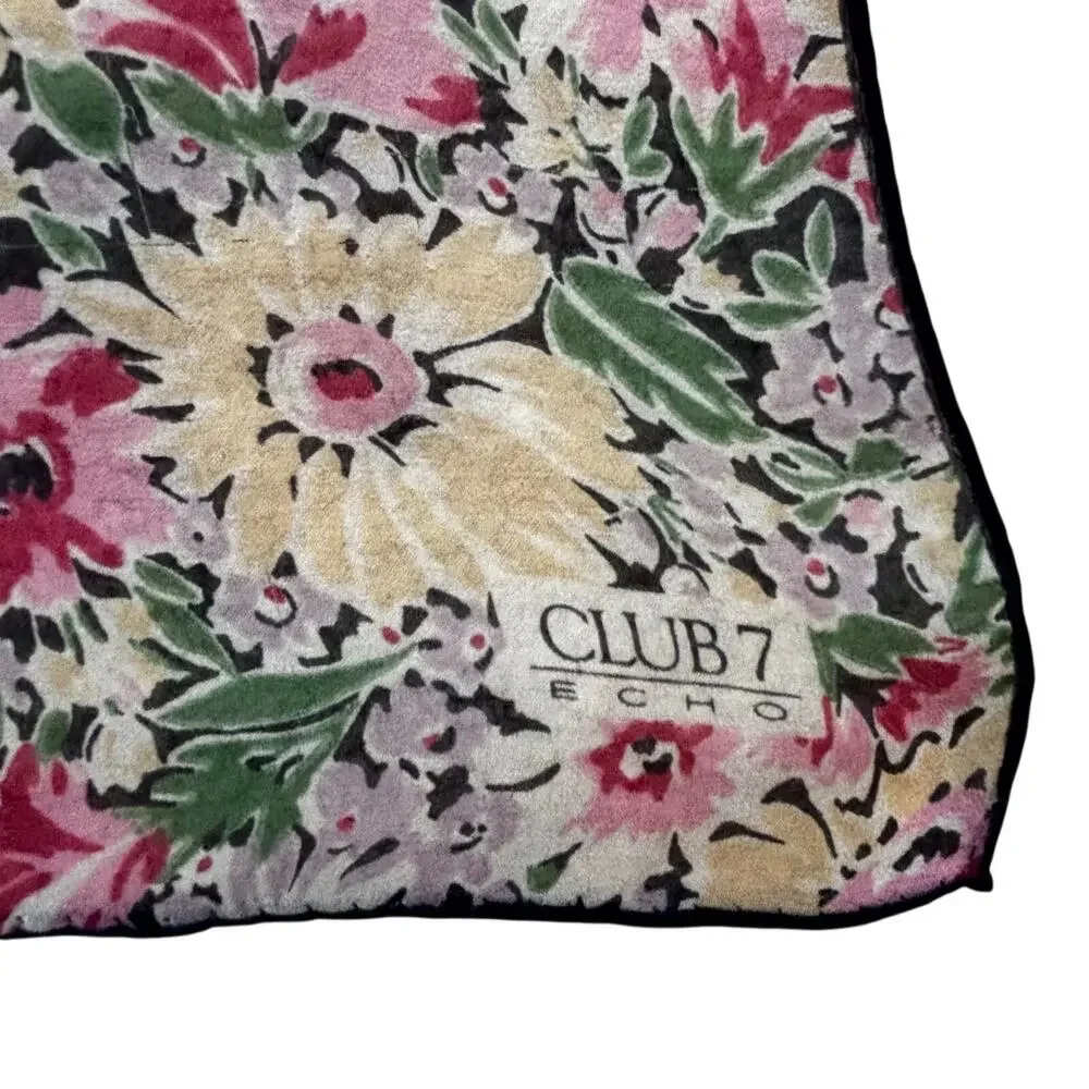 Vintage Club 7 ECHO sheer silk square scarf multicolor floral cottage romantic
